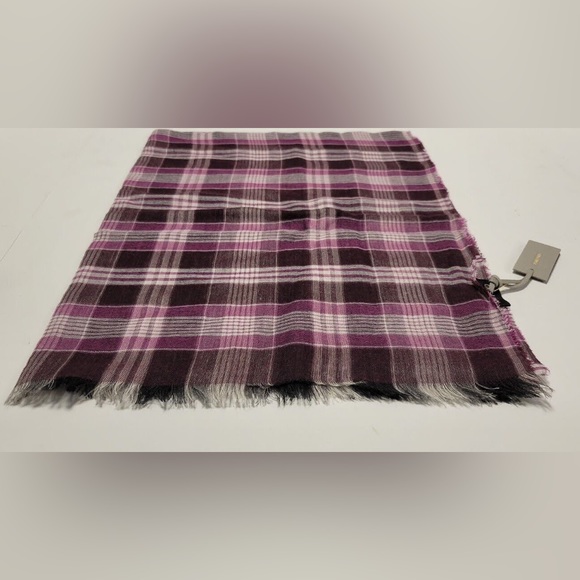TOM FORD Purple & White Plaid Cashmere Blend Fringed Scarf $695